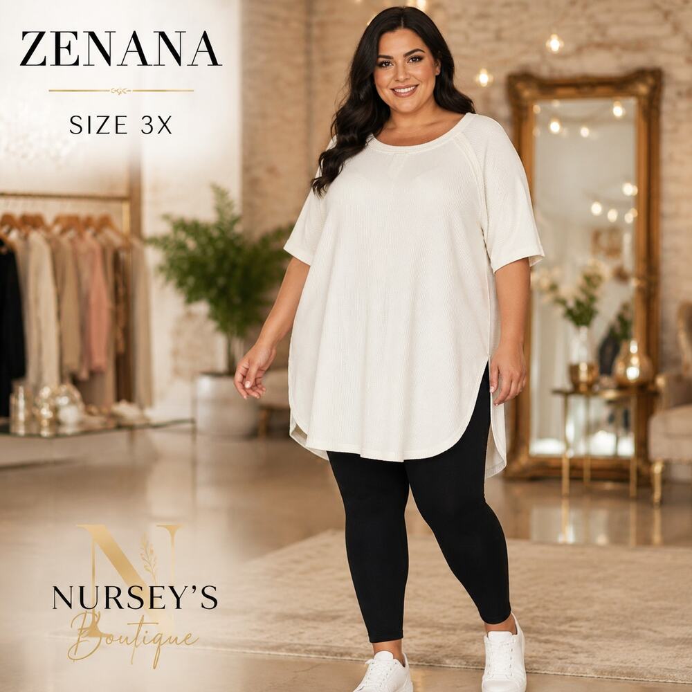 Zenana 3X Ivory Baby Waffle Knit High Low Tunic Top JT-7518X
